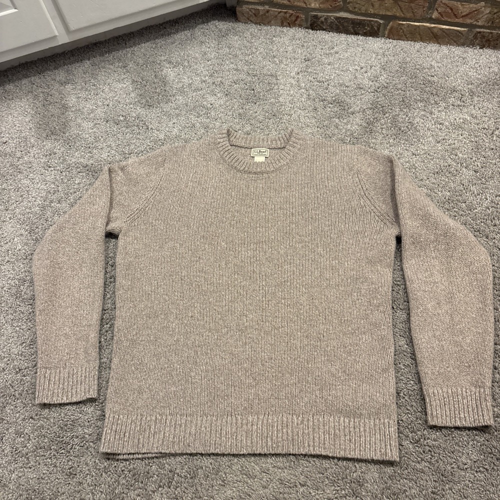 LL Bean 100% Lambswool Knit Sweater Crewneck Mens LT LARGE TALL 509992 Oatmeal